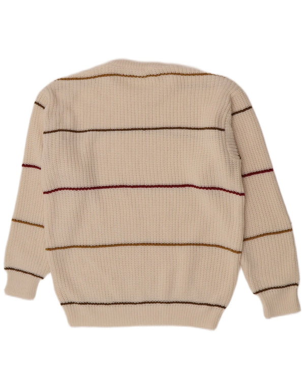 Vintage Herren-Pullover mit Rundhalsausschnitt, mittelgroß, aus weiß gestreiftem Acryl