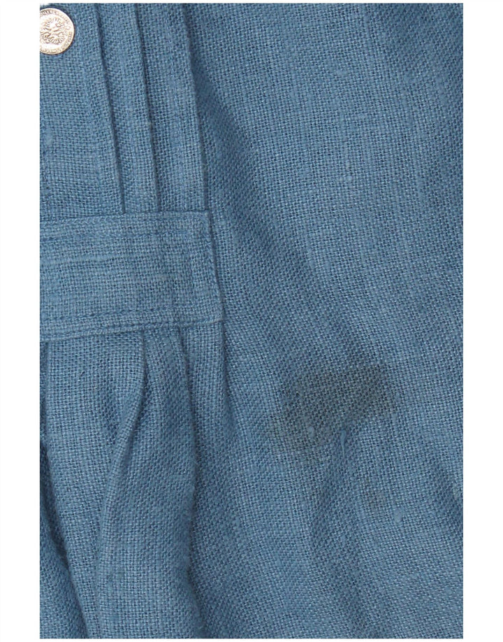 Vintage Damen Langarm-Oversize-Bluse Top EU 42 Großes blaues Leinen