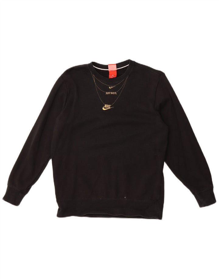 NIKE Womens Graphic Oversized Sweatshirt Pullover UK 6 XS Schwarz Baumwolle