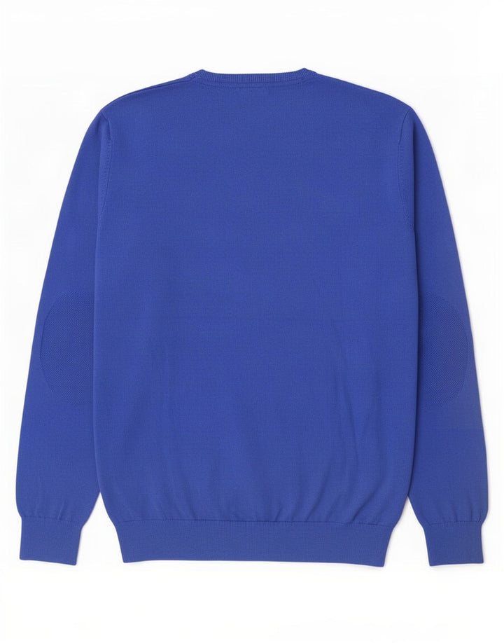Massimo Dutti Herren-Pullover mit V-Ausschnitt, groß, aus blauer Baumwolle