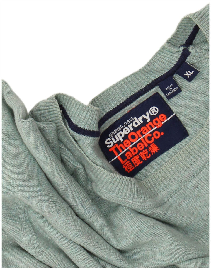 SUPERDRY Herren-Pullover mit Rundhalsausschnitt, XL, grün meliert