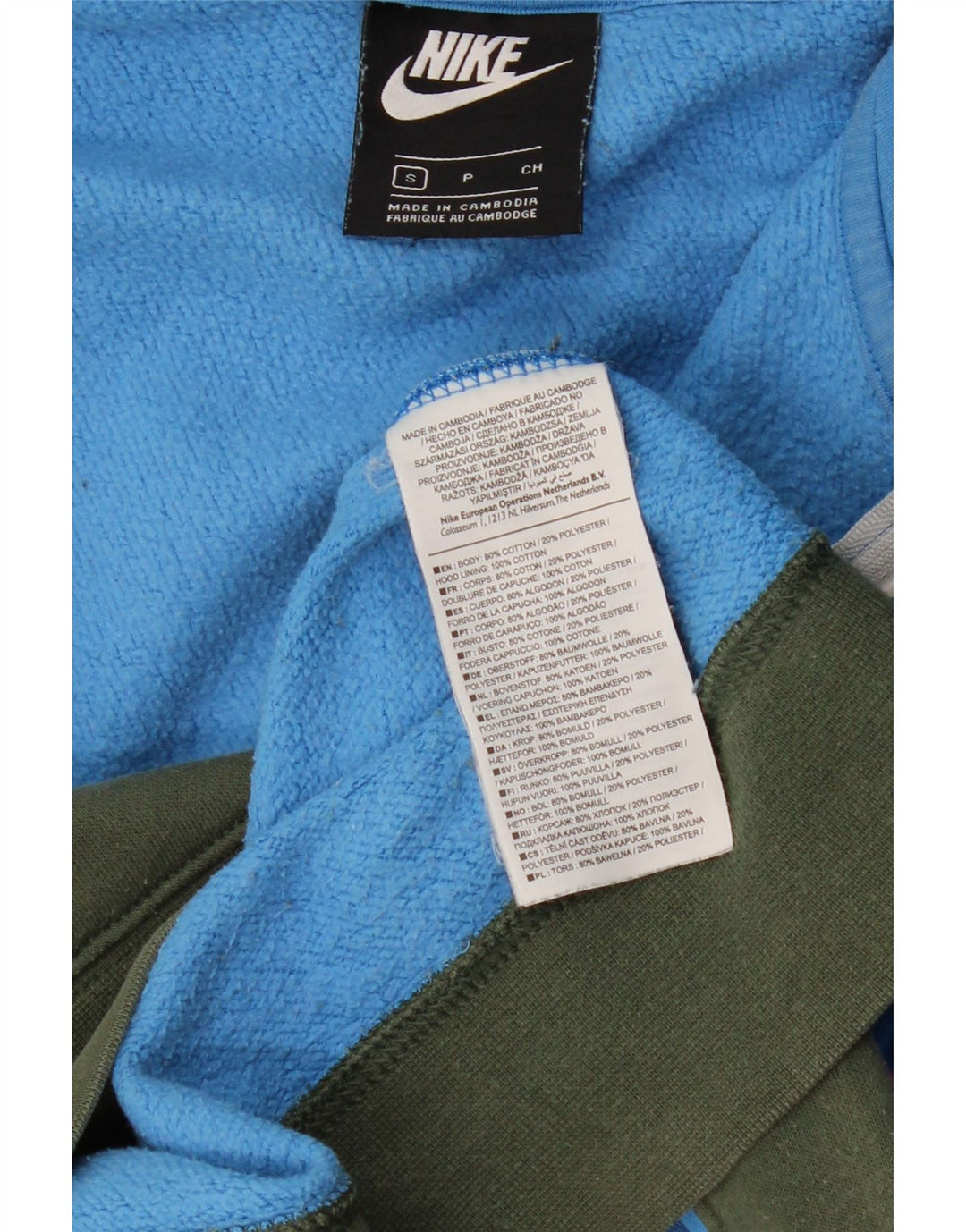 NIKE Herren-Kapuzenpullover mit Reißverschluss am Hals, klein, blaue Farbblock-Baumwolle