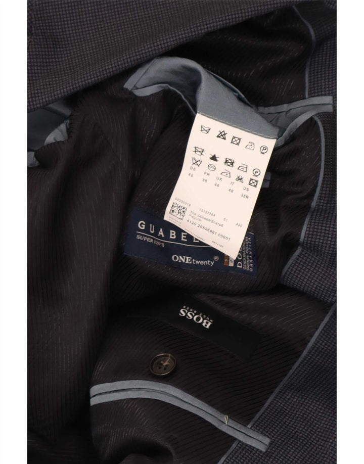 Hugo Boss Herren-Blazer mit 2 Knöpfen, EU 48, mittelgraue Wolle mit Hahnentrittmuster