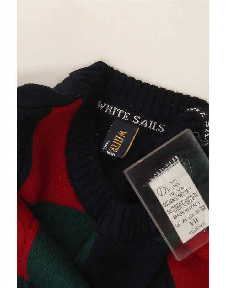 White Sails Herren-Pullover mit Rundhalsausschnitt, groß, marineblaue Colourblock-Wolle