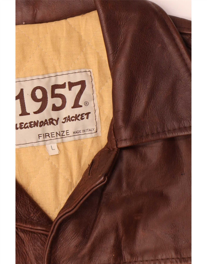 Legendäre Jacke 1957 Herren 4-Knopf-Lederblazer UK 40 Large Braun