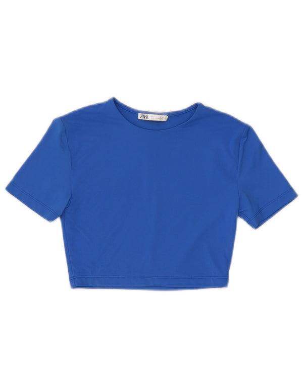 Zara Damen Crop T-Shirt Top UK 8 Small Blau