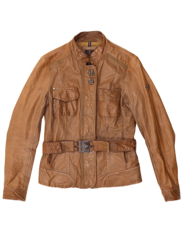 Dekker Damen Leder Racer Jacke UK 10 Small Braunes Leder