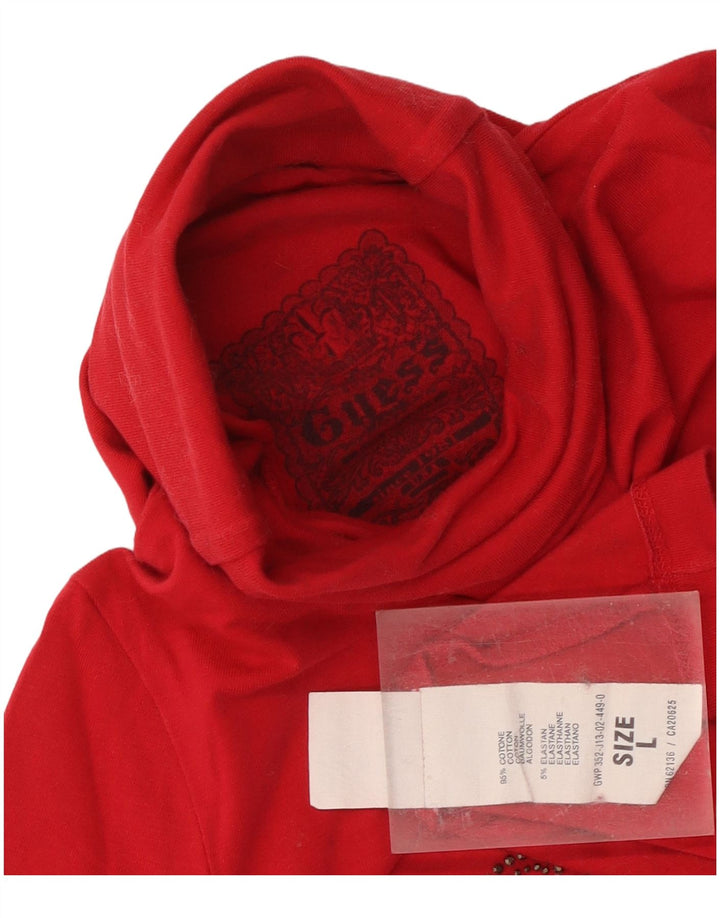 Guess Damen Grafik-Top, langärmlig, UK 14, Größe L, Rot, Baumwolle