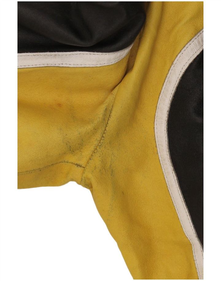 VINTAGE Herren Leder-Racer-Jacke IT 48 Mittelschwarzes Colourblock-Leder