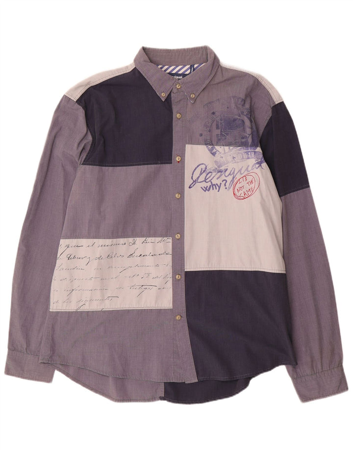 Desigual Herren-Hemd mit normaler Passform, 2XL, mehrfarbig, Patchwork-Baumwolle