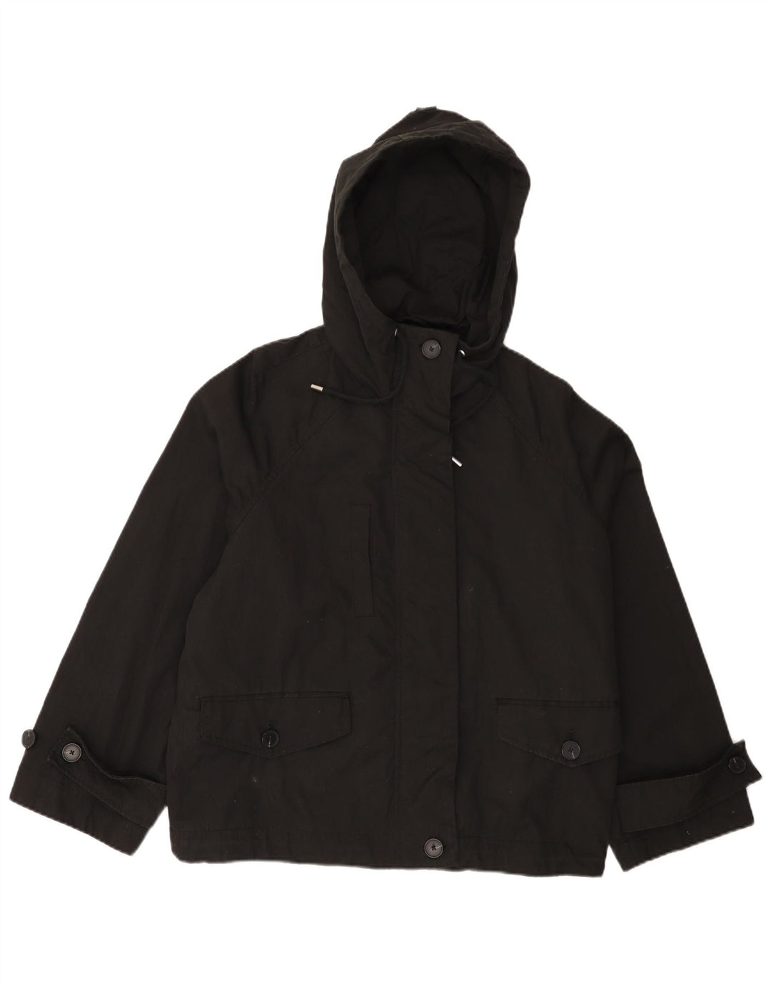 Zara Damen-Windbreaker-Jacke mit Kapuze, übergroß, Größe UK 14, mittelschwarz, Baumwolle