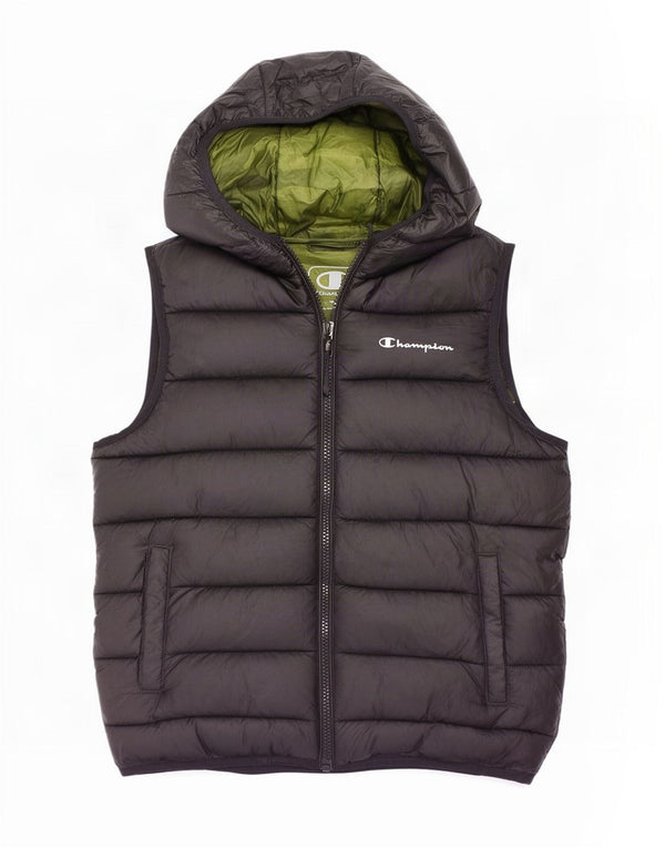 Champion Wattierte Weste mit Kapuze für Jungen, 11–12 Jahre, groß, schwarzes Polyester