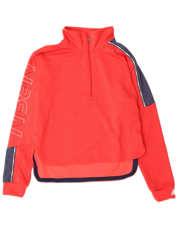 NEW BALANCE Damen Grafik-Pullover-Trainingsanzug-Oberteil UK 10 Small Orange