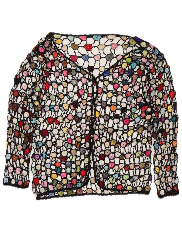 Vintage Damen Häkel-Cardigan Top UK 14 Medium Mehrfarbig geblümt