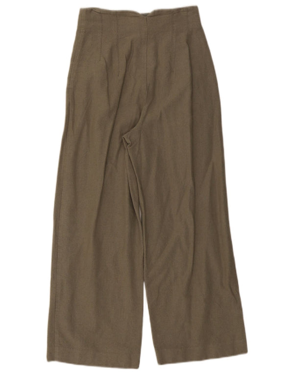 Zara Damen-Hose mit hoher Taille und weitem Bein, kurze Hose, XS, W24, L25, Khaki, Baumwolle