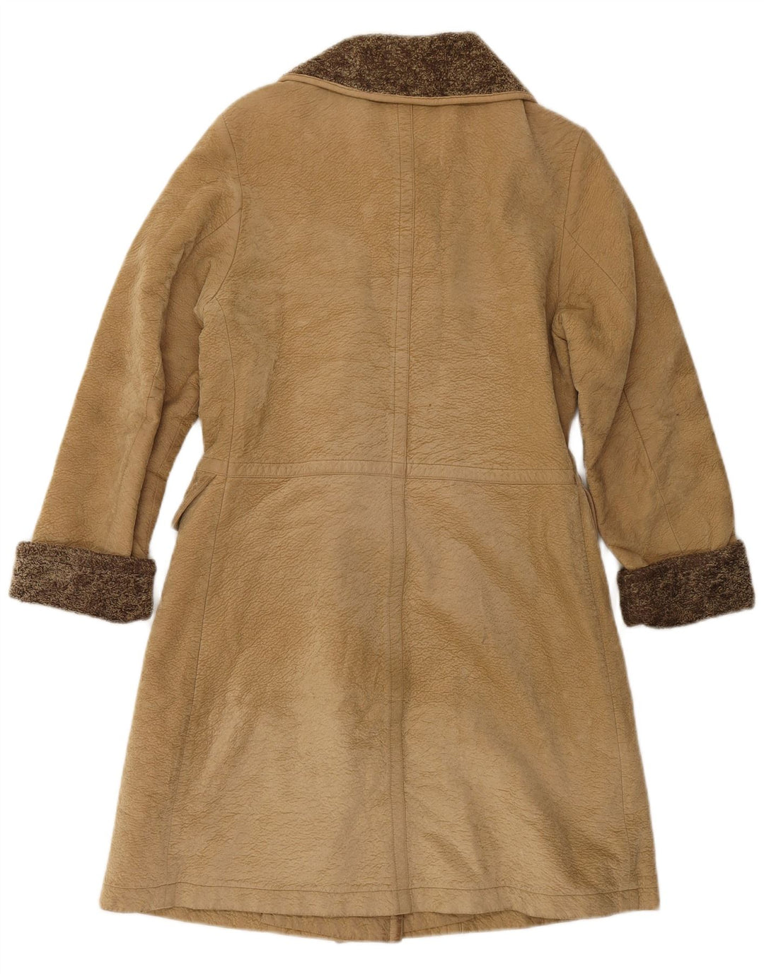 VINTAGE Zweireihiger Damen-Ledermantel UK 6 XS Brauner Farbblock