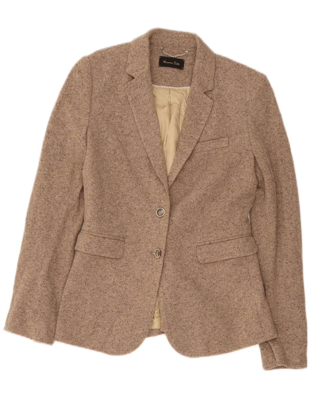 Massimo Dutti Damen-Blazerjacke mit 2 Knöpfen, EU 38, kleine beige gesprenkelte Wolle