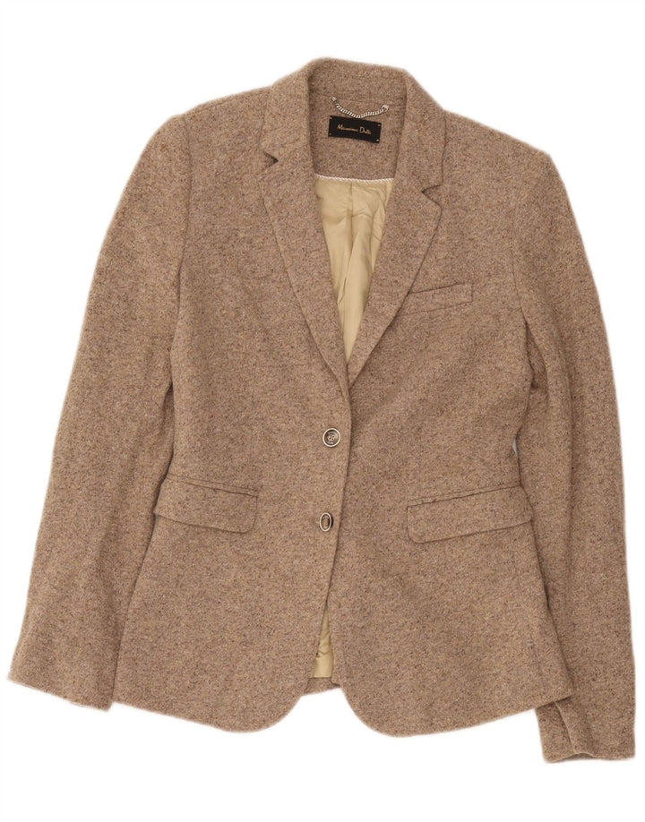Massimo Dutti Damen-Blazerjacke mit 2 Knöpfen, EU 38, kleine beige gesprenkelte Wolle