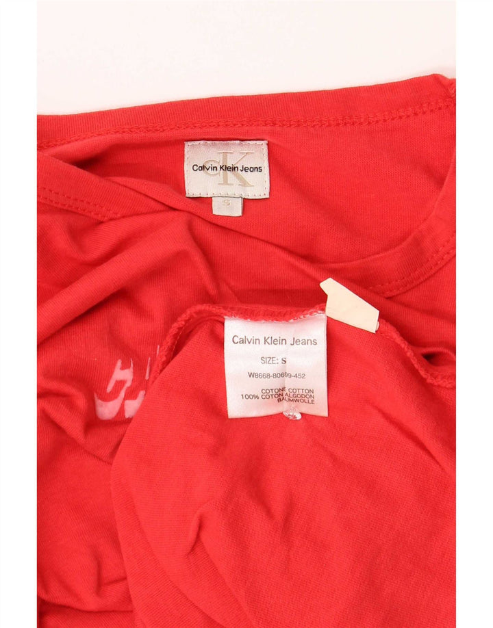 Calvin Klein Womens Graphic Top Langarm UK 10 Small Rote Baumwolle