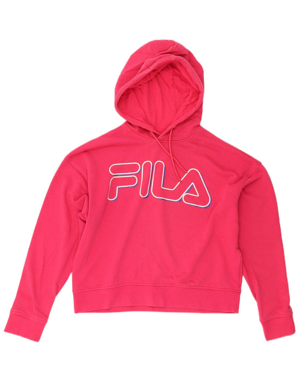 Fila Womens Crop Graphic Übergroßer Kapuzenpullover UK 6 XS Rosa Baumwolle
