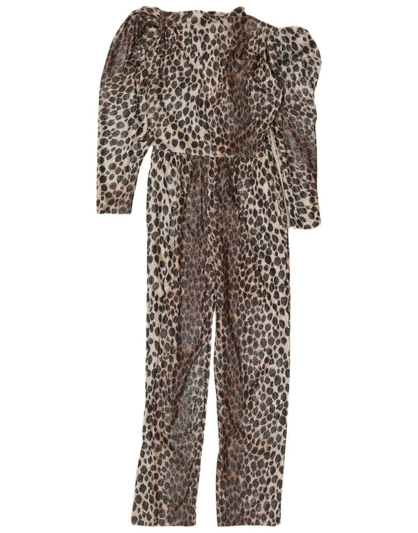 Vintage Mädchen-Overall mit langen Ärmeln, 9–10 Jahre, beige Tiermuster