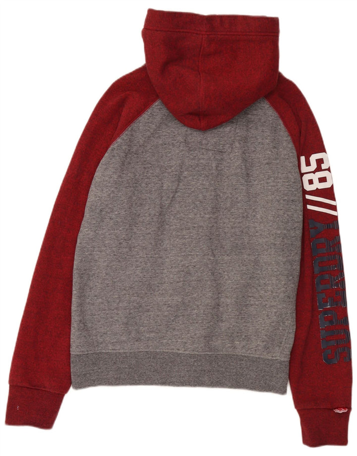 Superdry Herren-Kapuzenpullover mit grafischem Reißverschluss, mittelgraue Blockfarben-Baumwolle