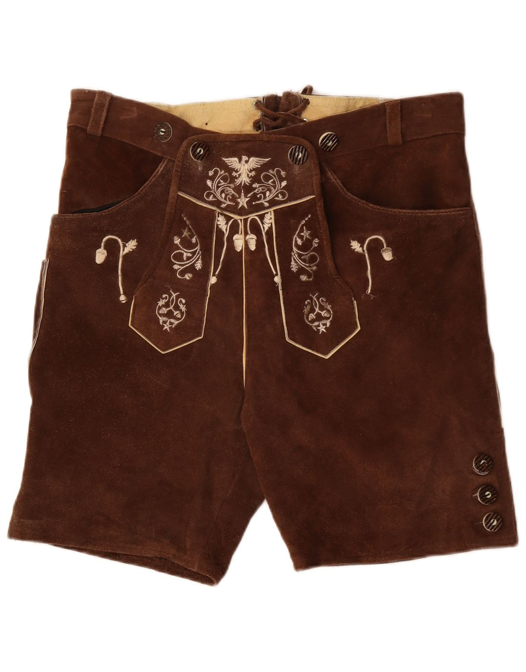 VINTAGE Damen Wildledershorts IT 50 XL W38 Braunes Paisley-Leder