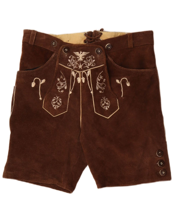 VINTAGE Damen Wildledershorts IT 50 XL W38 Braunes Paisley-Leder