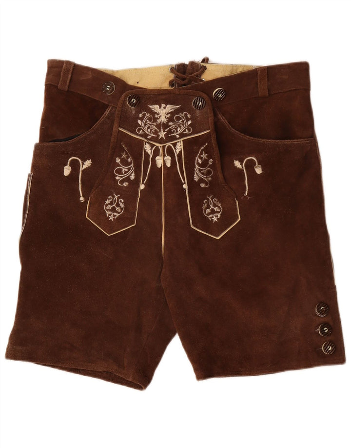 VINTAGE Damen Wildledershorts IT 50 XL W38 Braunes Paisley-Leder