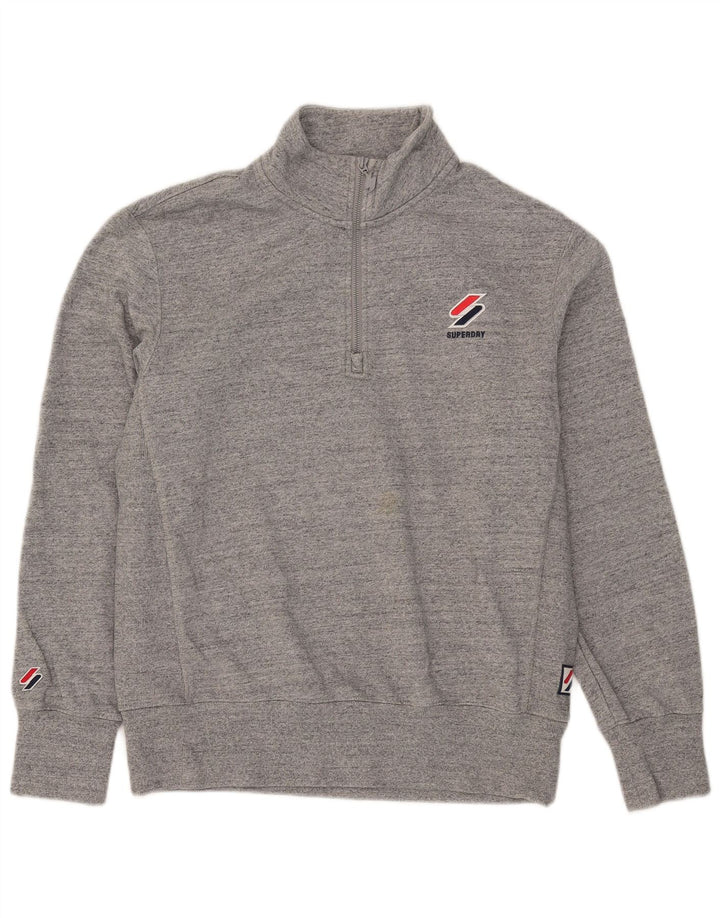 Superdry Herren-Sweatshirt mit Reißverschluss am Hals, Größe L, aus grauer Baumwolle