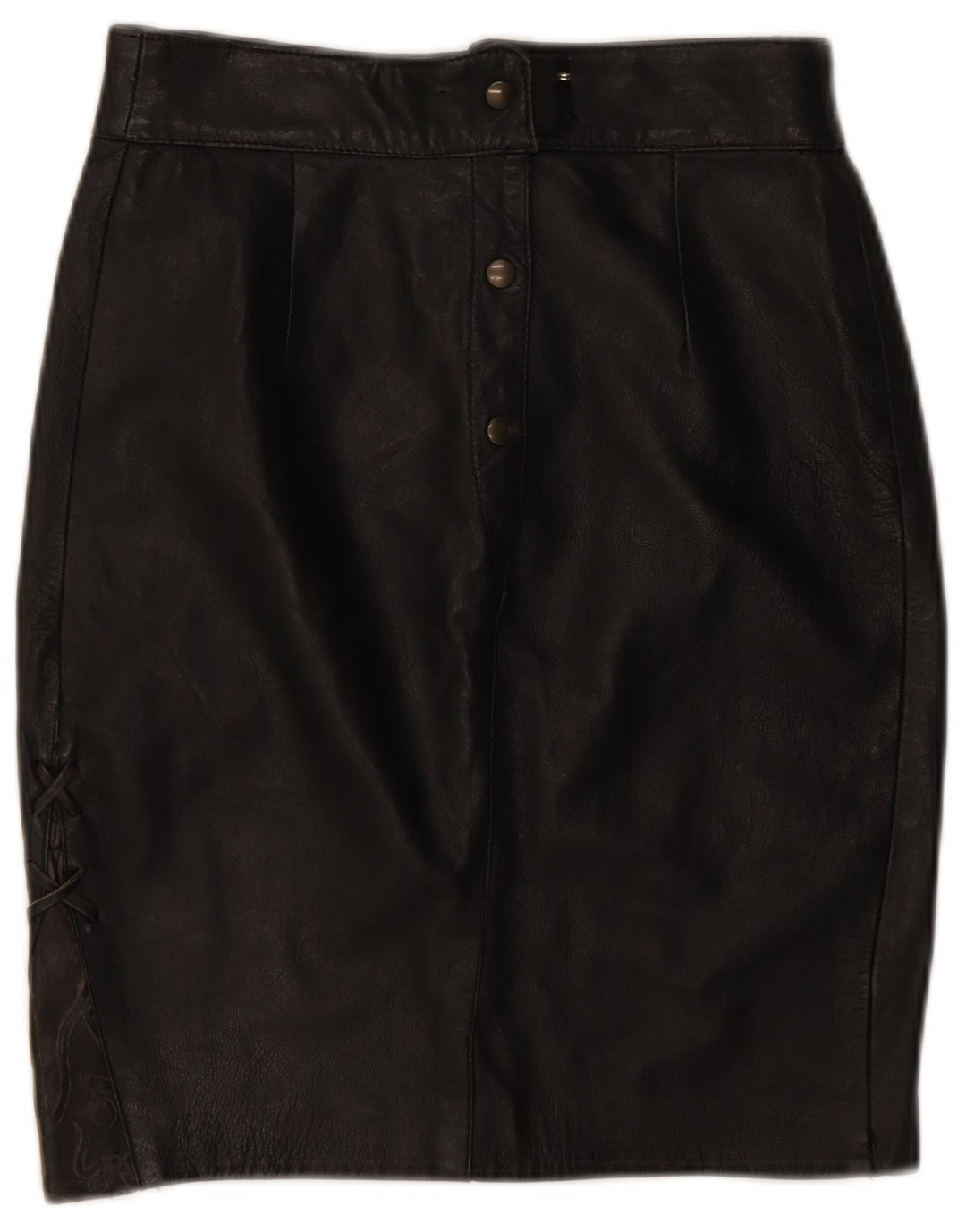 VINTAGE Womens Leather Skirt W28 Medium Black Leather