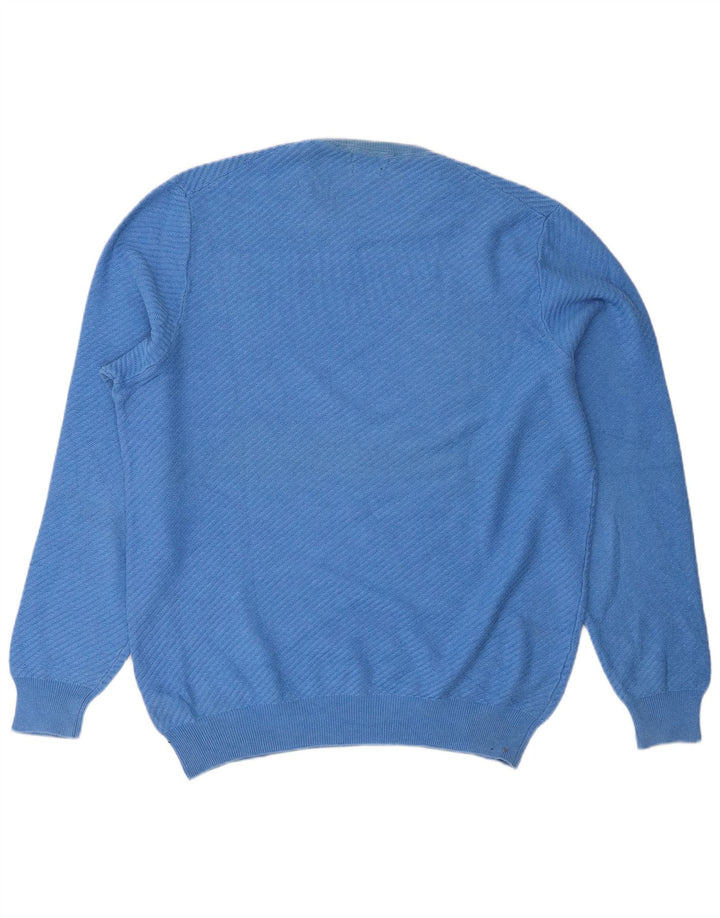 Massimo Dutti Herren-Pullover mit Rundhalsausschnitt, XL, blaue Baumwolle