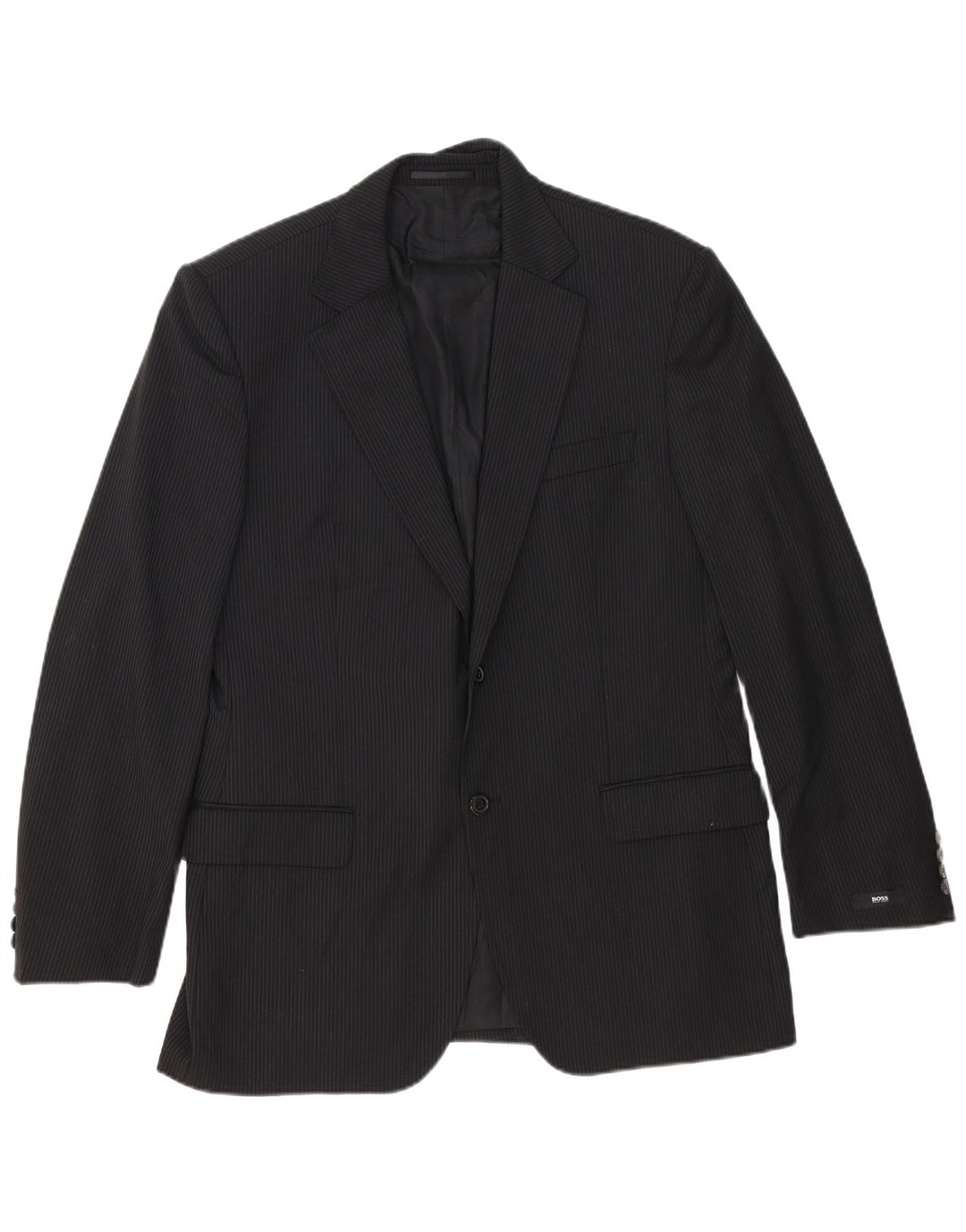 Hugo Boss Herren-Blazer mit 2 Knöpfen, EU 54, 2XL, schwarze Nadelstreifen-Schurwolle