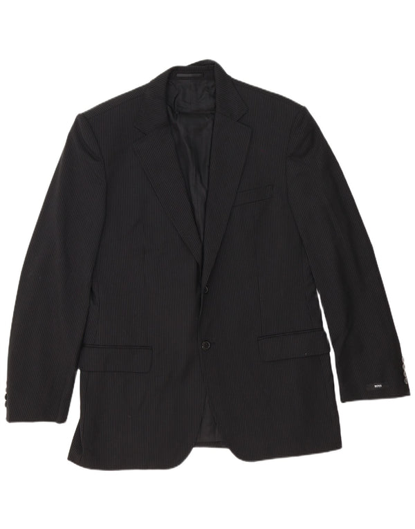 Hugo Boss Herren-Blazer mit 2 Knöpfen, EU 54, 2XL, schwarze Nadelstreifen-Schurwolle