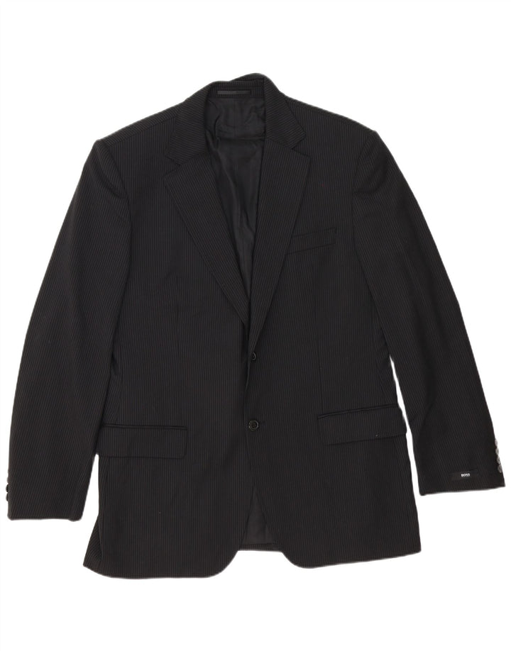Hugo Boss Herren-Blazer mit 2 Knöpfen, EU 54, 2XL, schwarze Nadelstreifen-Schurwolle