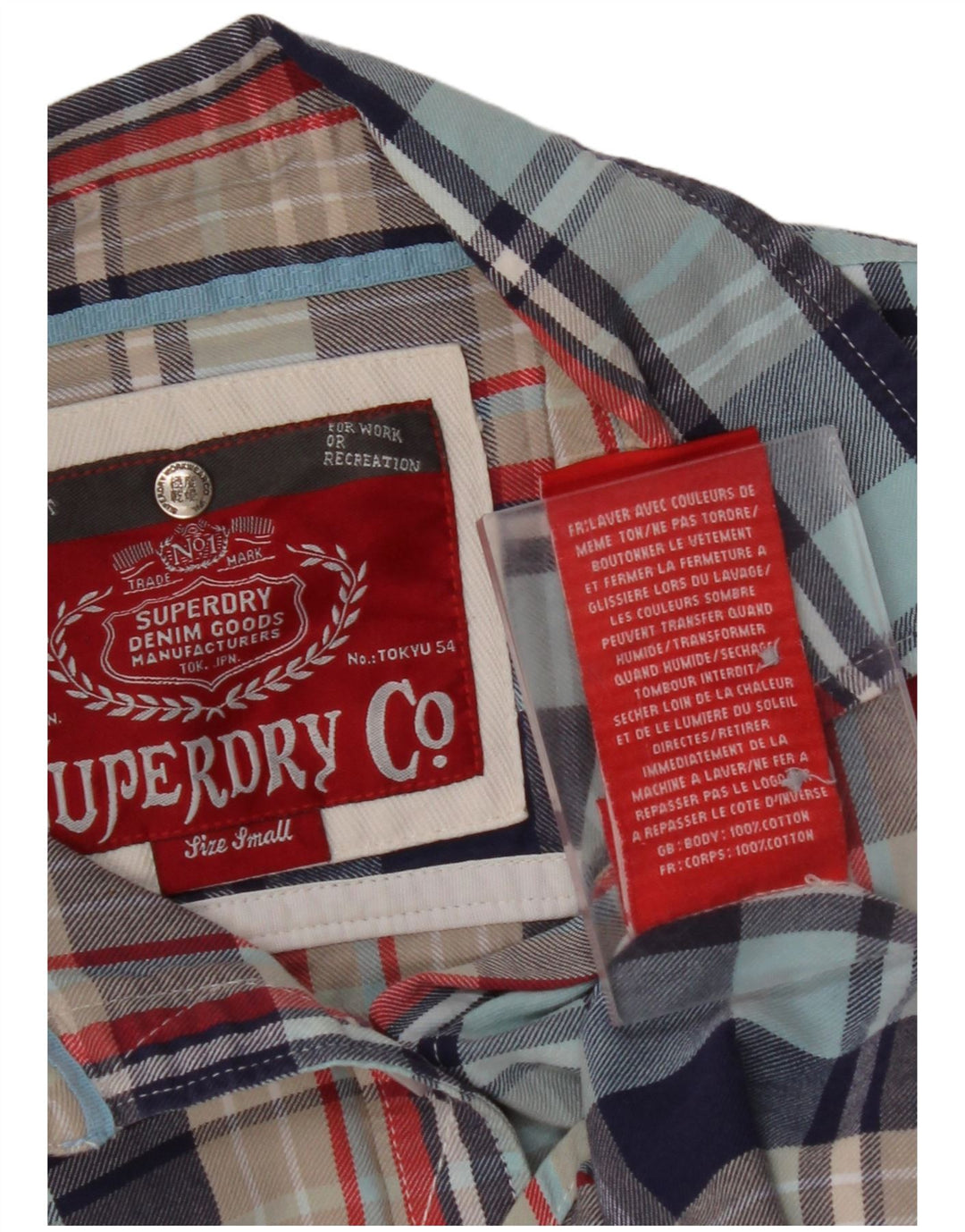 SUPERDRY Flanellhemd für Damen, UK 10, Größe S, blau kariert, Baumwolle