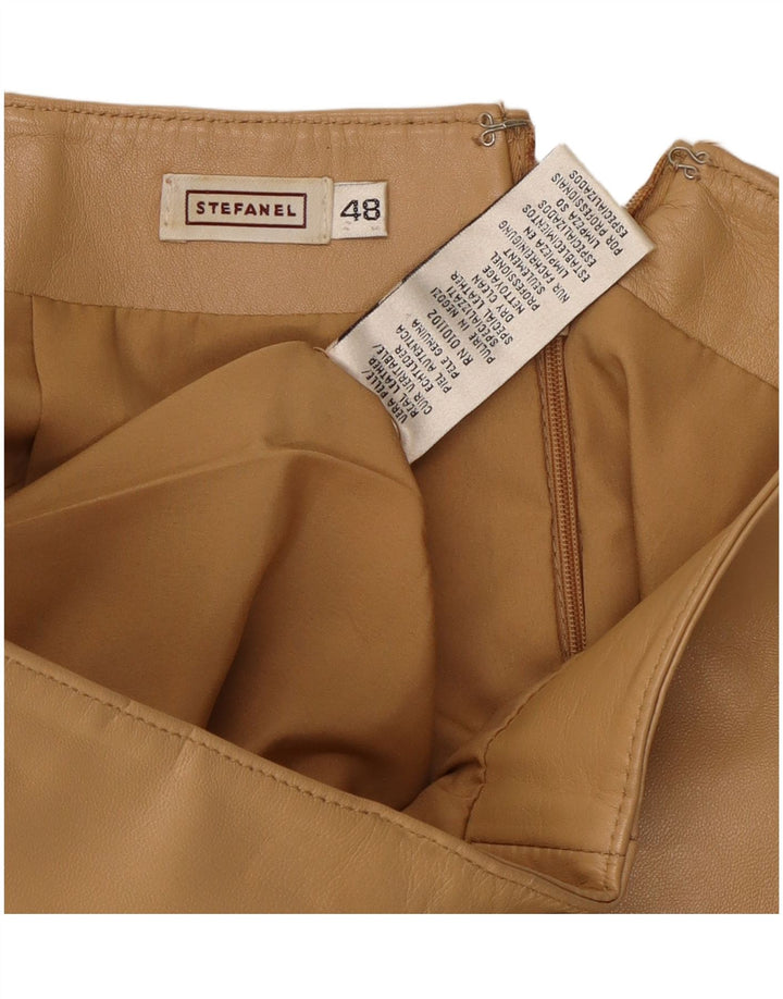 Stefanel Damen Lederrock IT 48 XL W34 Beige Leder