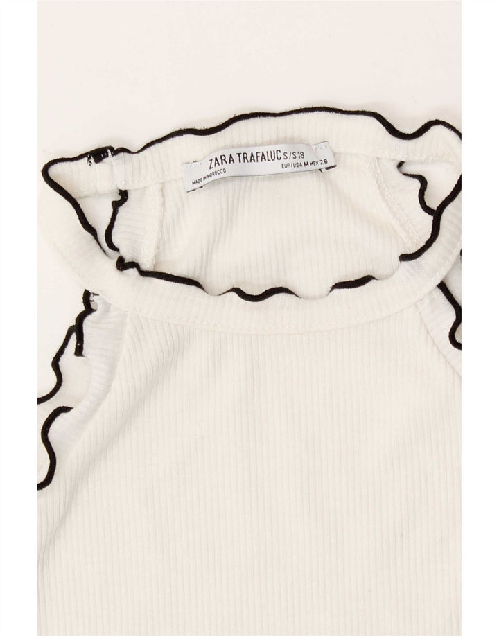 Zara Damen Crop Neckholder Top UK 12 Mittelweiße Baumwolle