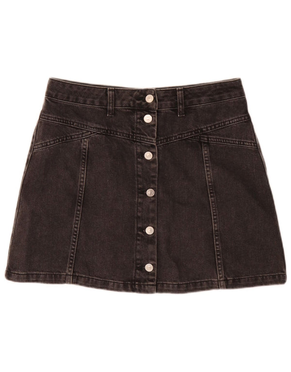 Moto Damen Mini-Jeansrock UK 12 Medium W30 Schwarze Baumwolle
