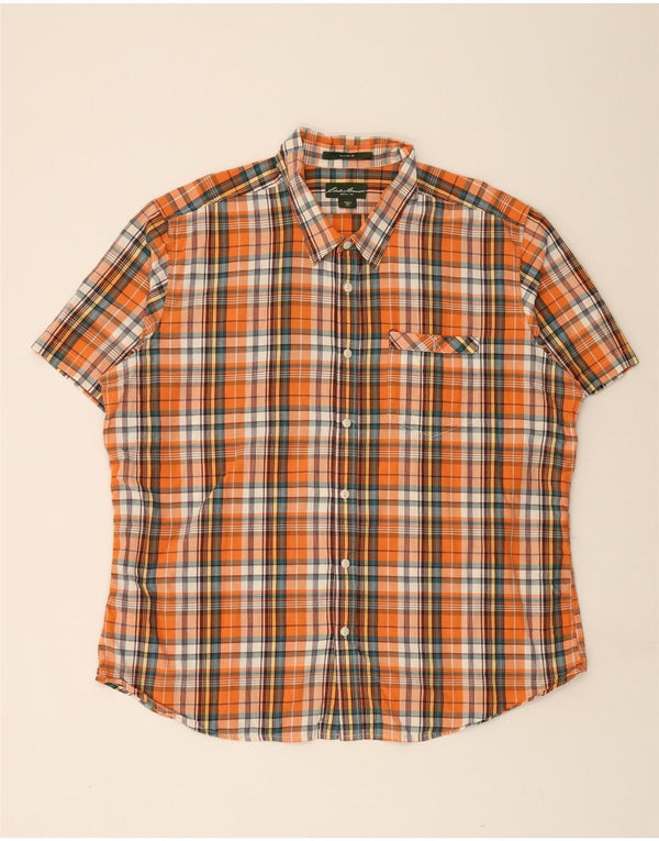 EDDIE BAUER Herren Kurzarmhemd 2XL Orange Karo Baumwolle
