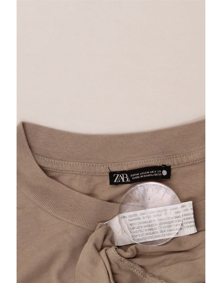 ZARA Womens T-Shirt Top UK 14 Medium Beige Cotton Vintage Zara and Second-Hand Zara from Messina Hembry 
