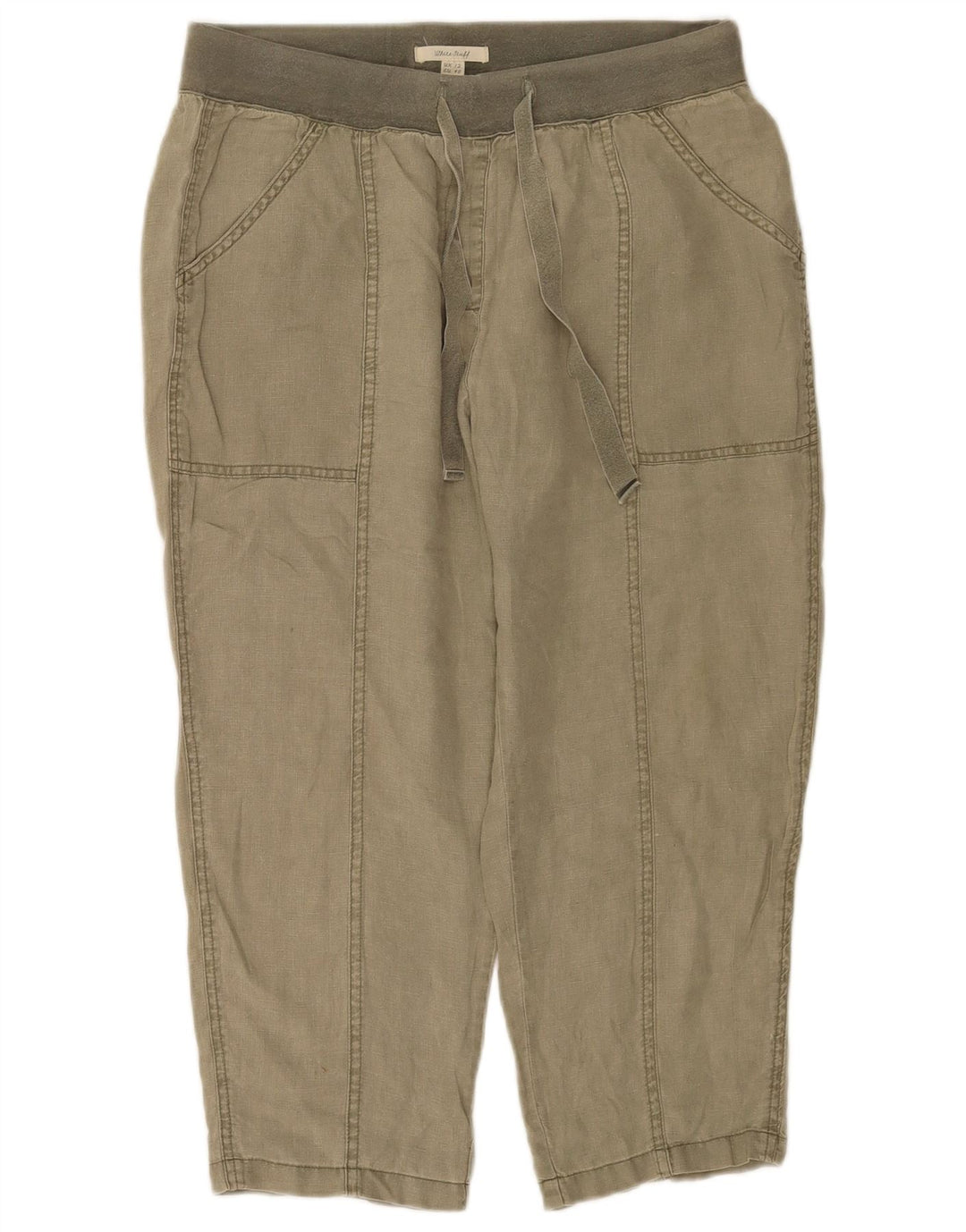White Stuff Damen-Hose, kurz geschnitten, UK 12, M, W32, L23, Khaki, Leinen