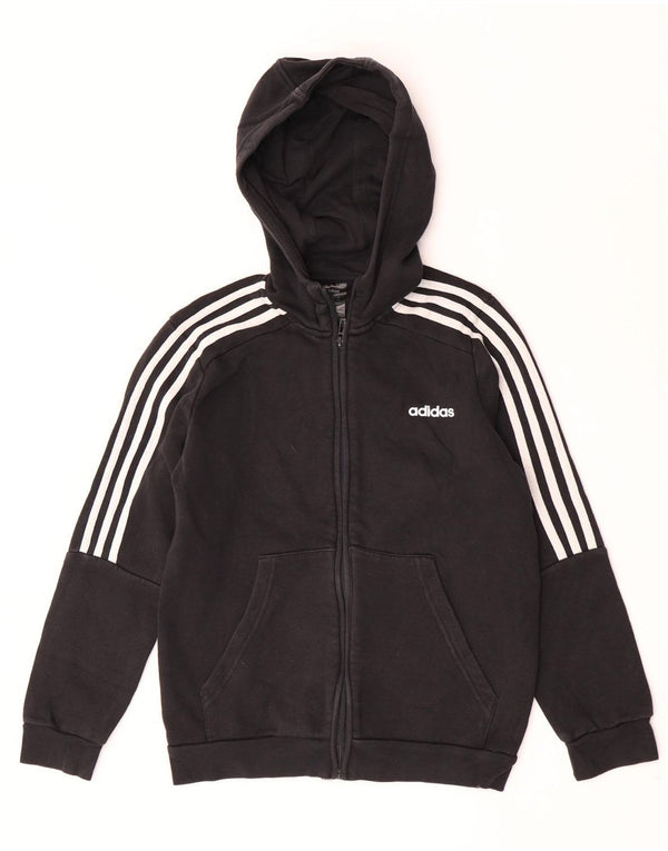 Adidas Jungen-Kapuzenpullover mit Reißverschluss, 11–12 Jahre, schwarze Baumwolle