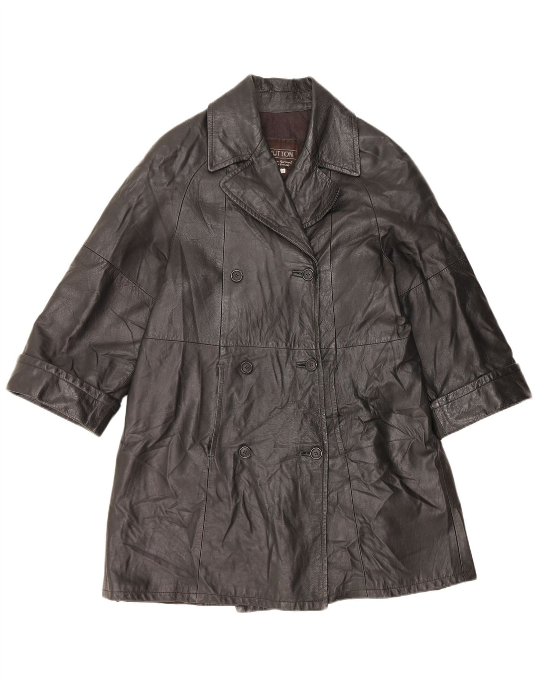 VINTAGE Damen Ledermantel IT 48 XL Schwarz