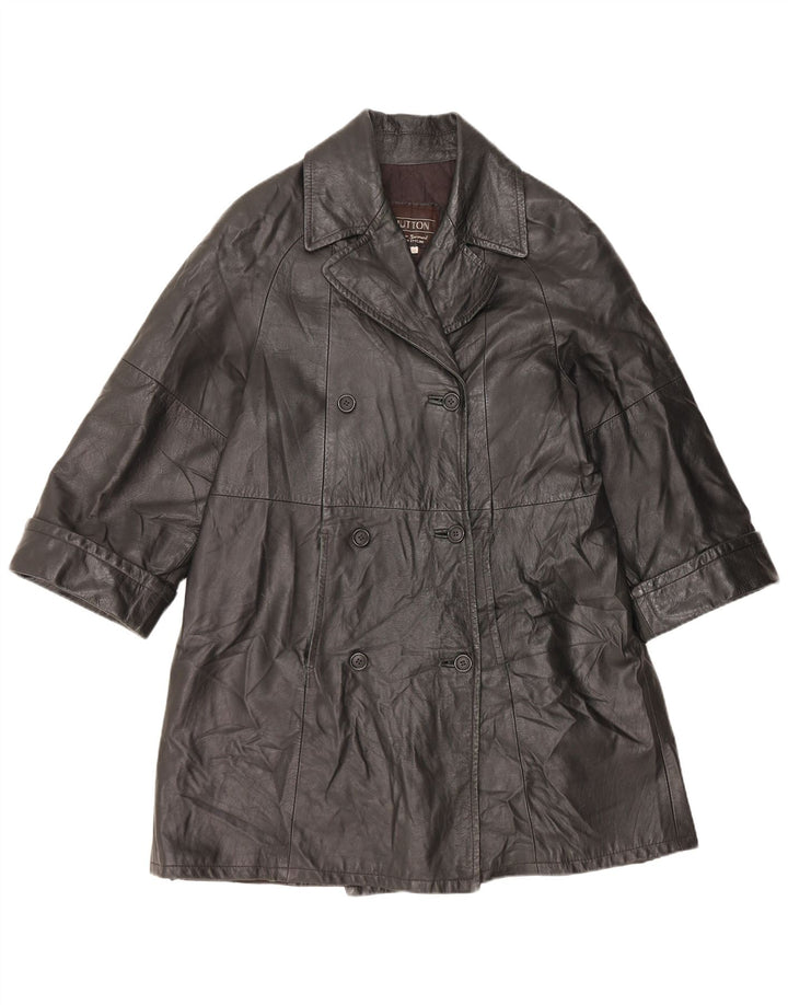 VINTAGE Damen Ledermantel IT 48 XL Schwarz