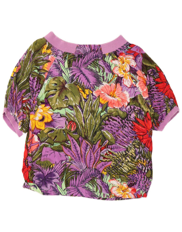 Vintage Damen Kurzarm Bluse Top UK 14 Medium Mehrfarbig Festival