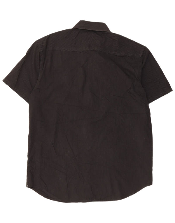 Hurley Herren-Kurzarmhemd, klein, schwarze Nadelstreifen-Baumwolle