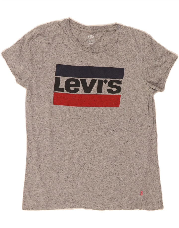 LEVI'S Womens Graphic T-Shirt Top UK 10 Small Grey Flecked Vintage Levi's and Second-Hand Levi's from Messina Hembry 