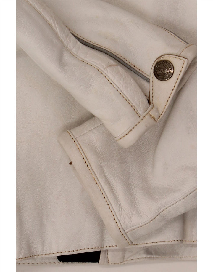 Arlen Ness Damen Leder Bikerjacke UK 18 XL Off White Leder