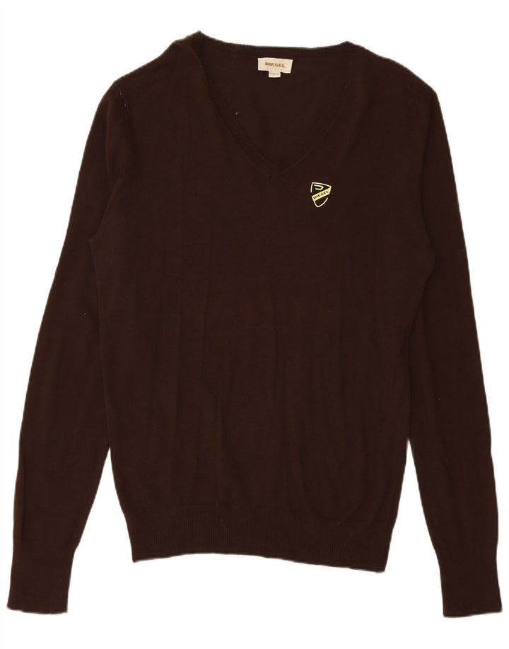 DIESEL Herren-Pullover mit V-Ausschnitt, groß, braune Baumwolle